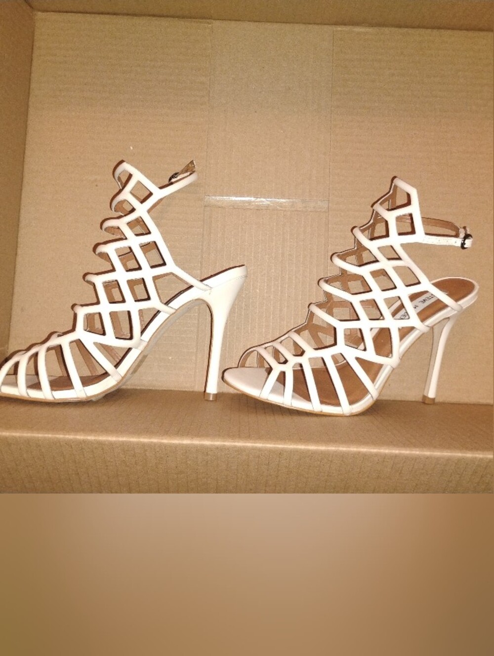 Steve Madden White Cage Strappy High Heel Sandals